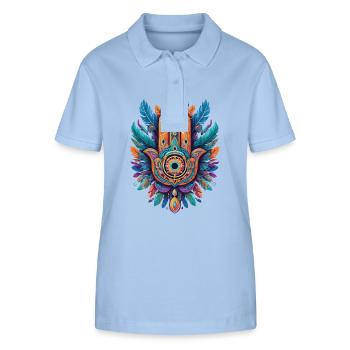 Spirituelle Hamsa Hand Federn Aesthetic Design - Stanley/Stella Frauen Bio-Poloshirt ELLISER - sky Blue - Vorne - Luana (180cm)