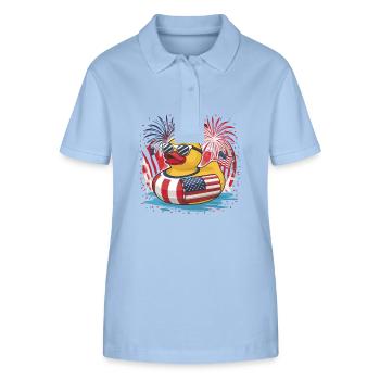 Patriotisches Gummi-Entchen amerikanischer Flagge - Stanley/Stella Frauen Bio-Poloshirt ELLISER - sky Blue - Vorne - Luana (180cm)