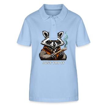 WASCHBÄR JOINT JUST TRY IT - Stanley/Stella Frauen Bio-Poloshirt ELLISER - sky Blue - Vorne - Luana (180cm)