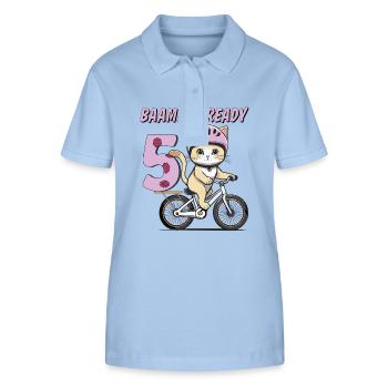 VÉLO CHAT BAAM !! DÉJÀ 5 - Polo bio ELLISER Stanley/Stella Femme - bleu ciel - Devant - Luana (180cm)