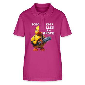 SCHON WIEDER ALLES AM ARSCH - Stanley/Stella Frauen Bio-Poloshirt ELLISER - Orchidee - Vorne - Luana (180cm)