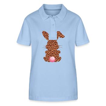 Lapin à imprimé léopard avec bulle rose - Polo bio ELLISER Stanley/Stella Femme - bleu ciel - Devant - Luana (180cm)