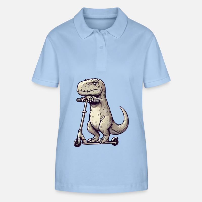 Grumpy Dino T-Rex sur Kickroller Comic - Polo bio ELLISER Stanley/Stella Femme - bleu ciel