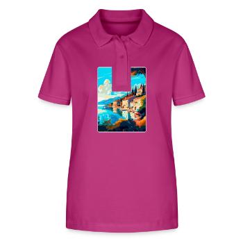 Bergen Norwegen Vintage Reiseposter WPA Souvenir - Stanley/Stella Frauen Bio-Poloshirt ELLISER - Orchidee - Vorne - Luana (180cm)