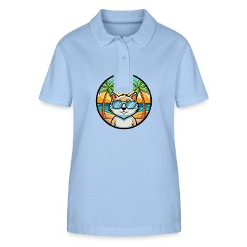 Katze Lustige Cartoon Sommer Strand Sonnenbrille Aufkleber - Stanley/Stella Frauen Bio-Poloshirt ELLISER - sky Blue - Vorne - Luana (180cm)