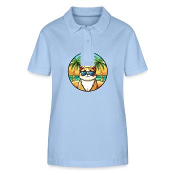 Exotique Shorthair Cat Breed Cartoon Sunglass Beach - Polo bio ELLISER Stanley/Stella Femme - bleu ciel - Devant - Luana (180cm)