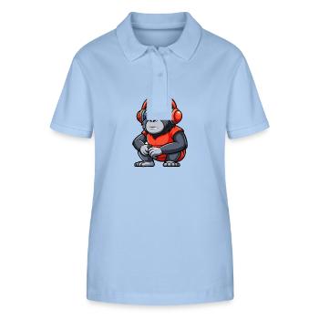 Gorille Funny Cartoon Character Musique de casque - Polo bio ELLISER Stanley/Stella Femme - bleu ciel - Devant - Luana (180cm)
