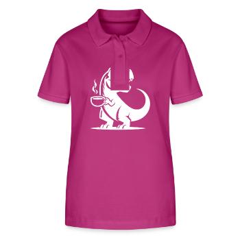 T-Rex avec tasse à café Grim Caffeine Dino - Polo bio ELLISER Stanley/Stella Femme - mauve orchidée - Devant - Luana (180cm)