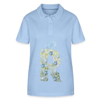 Lettre monogramme R avec couronne, ornement floral - Polo bio ELLISER Stanley/Stella Femme - bleu ciel - Devant - Luana (180cm)