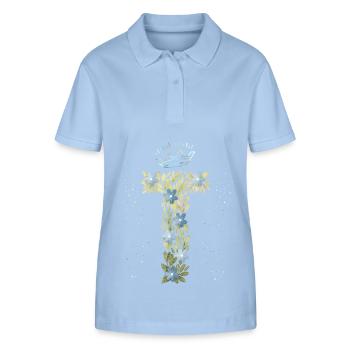 Lettre monogramme T avec couronne, ornement floral - Polo bio ELLISER Stanley/Stella Femme - bleu ciel - Devant - Luana (180cm)