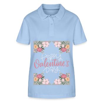 Valentinstag, Happy-Valentines-Day, Spruch, Blumen - Stanley/Stella Frauen Bio-Poloshirt ELLISER - sky Blue - Vorne - Luana (180cm)