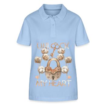 Cadenas et clé, amour-romantique - Polo bio ELLISER Stanley/Stella Femme - bleu ciel - Devant - Luana (180cm)