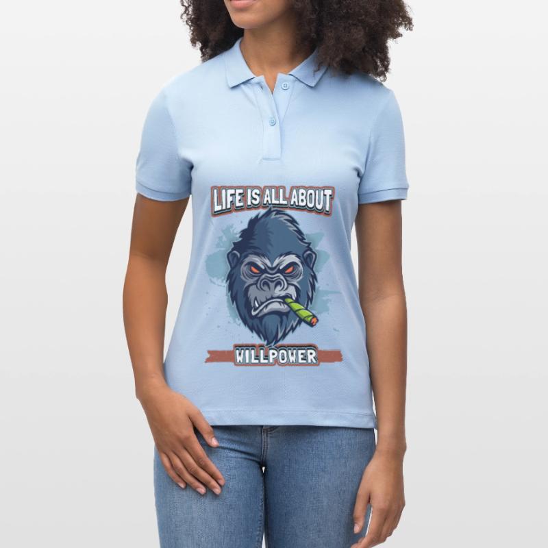 Funny Comic Gorilla Monkey with Joint, Monkey Saying Stanley/Stella Women’s Organic Polo Shirt ELLISER