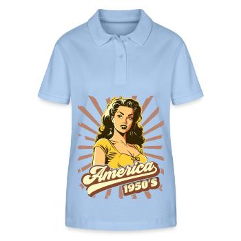 America USA 1950s, Pinup, Rock'n'Roll - Stanley/Stella Women’s Organic Polo Shirt ELLISER - sky blue - Front - Luana (180cm)