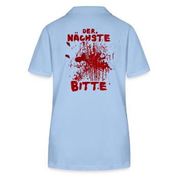 Next Please - Funny Halloween Saying - Stanley/Stella Women’s Organic Polo Shirt ELLISER - sky blue - Back - Luana (180cm)