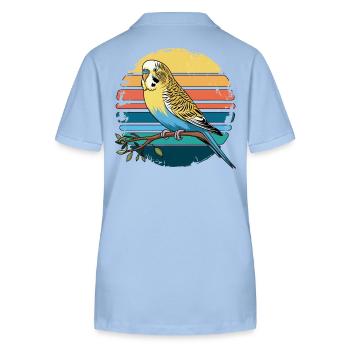 Budgie Parakeet Retro Sunset Vintage Budgerigar - Stanley/Stella Women’s Organic Polo Shirt ELLISER - sky blue - Back - Luana (180cm)