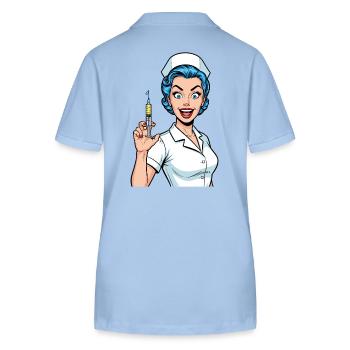 Infirmière folle bande dessinée Pop Art seringue - Polo bio ELLISER Stanley/Stella Femme - bleu ciel - Dos - Luana (180cm)