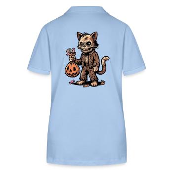 Chat zombie mort-vivant Trick or Treat - Polo bio ELLISER Stanley/Stella Femme - bleu ciel - Dos - Luana (180cm)
