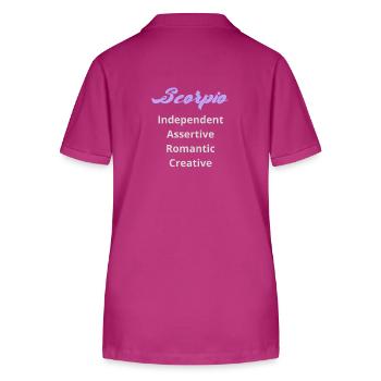 Logo signe astrologique "Scorpion" - Polo bio ELLISER Stanley/Stella Femme - mauve orchidée - Dos - Luana (180cm)