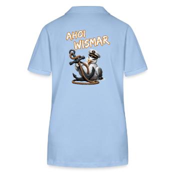 Ahoy Wismar with funny seagull and anchor - Stanley/Stella Women’s Organic Polo Shirt ELLISER - sky blue - Back - Luana (180cm)