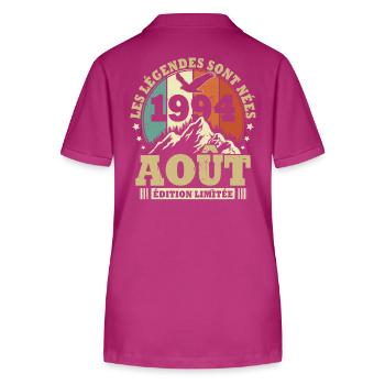 Vintage Aout 1994 Vintage Cadeau Anniversaire - Polo bio ELLISER Stanley/Stella Femme - mauve orchidée - Dos - Luana (180cm)