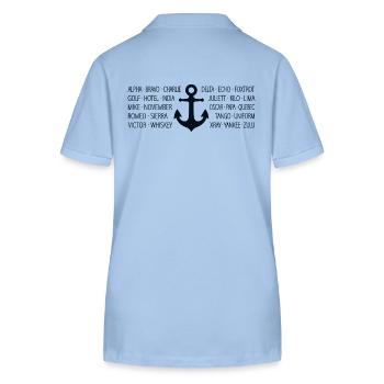 NATO Alphabet Maritime Radio with Anchor Black - Stanley/Stella Women’s Organic Polo Shirt ELLISER - sky blue - Back - Luana (180cm)