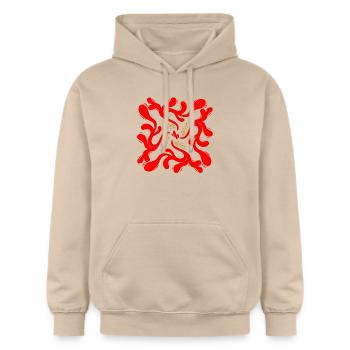 Rote Florale Ranken Muster - Gildan Unisex Softstyle® Midweight Hoodie - Sand - Vorne - Liana (172cm) & Jaron (178cm)