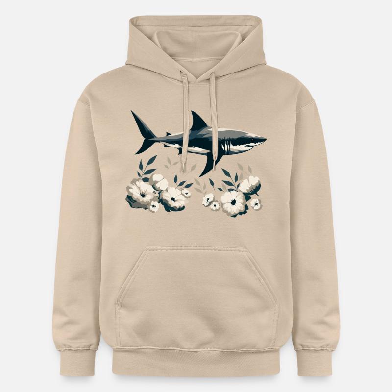 Requin avec des fleurs - Sweat à capuche Softstyle® Gildan Unisexe - jaune sable