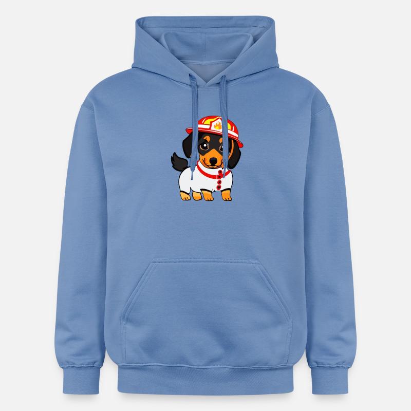Dachshund en tant que pompier - Sweat à capuche Softstyle® Gildan Unisexe - carolina blue