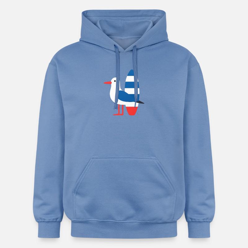 Mouette avec planche de surf - Sweat à capuche Softstyle® Gildan Unisexe - carolina blue