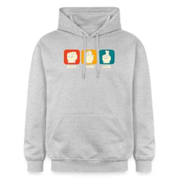 Rock-Paper-Happiness – Ondes positives drôles – Insp - Sweat à capuche Softstyle® Gildan Unisexe - gris clair chiné - Devant - Liana (172cm) & Jaron (178cm)