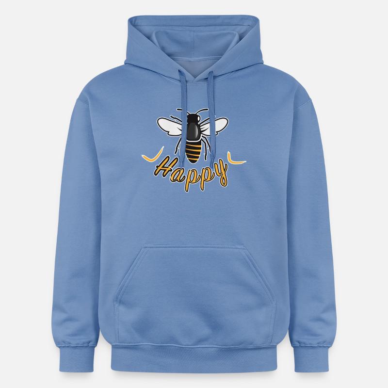 Happy bee with 'Happy' lettering - Gildan Unisex Softstyle® Midweight Hoodie - carolina blue