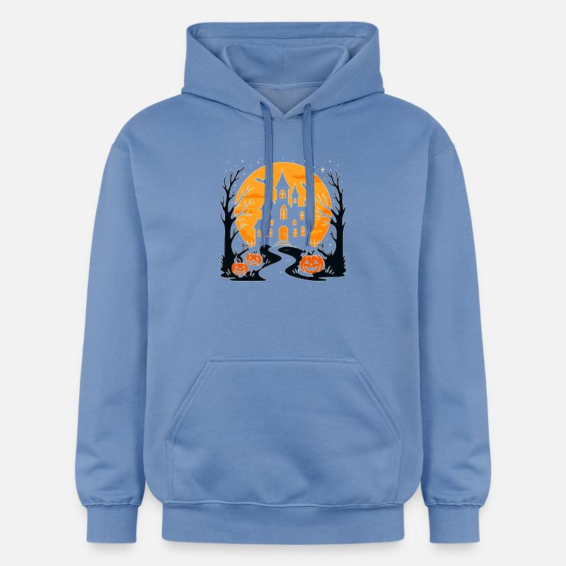 Château d'Halloween effrayant avec des citrouilles - Sweat à capuche Softstyle® Gildan Unisexe - carolina blue