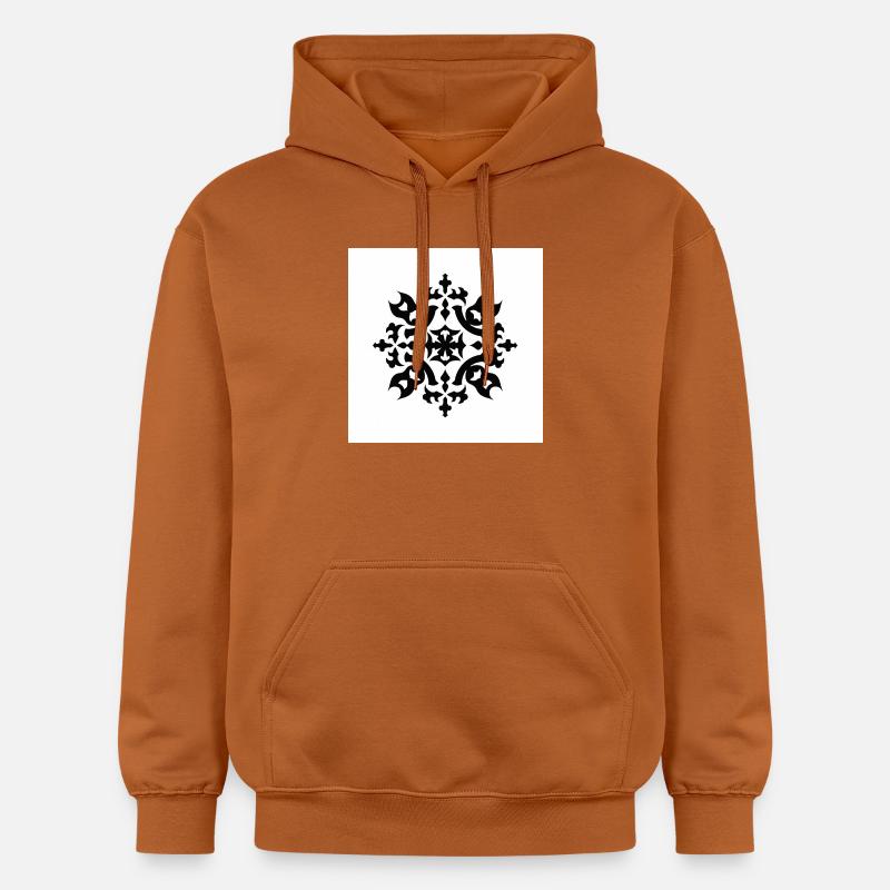 Intricate Black Snowflake Pattern - Gildan Unisex Softstyle® Midweight Hoodie - Athletic Orange