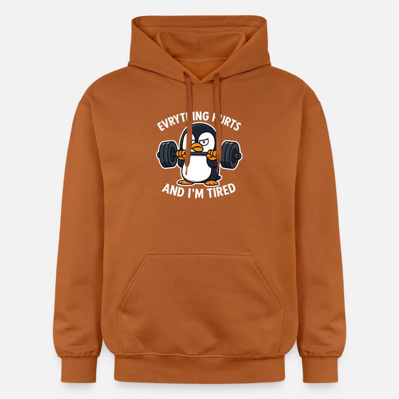 Grumpy Penguin Lifting Weights - Sweat à capuche Softstyle® Gildan Unisexe - Athletic Orange