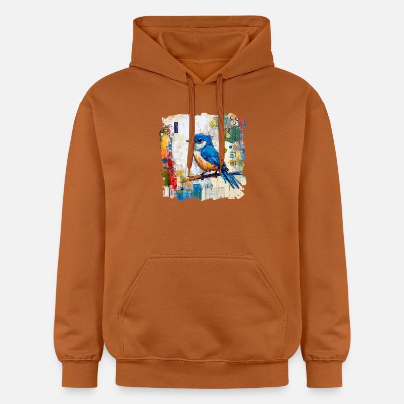 Blauer Vogel im abstrakten Farbmeer - Gildan Unisex Softstyle® Midweight Hoodie - Athletic Orange