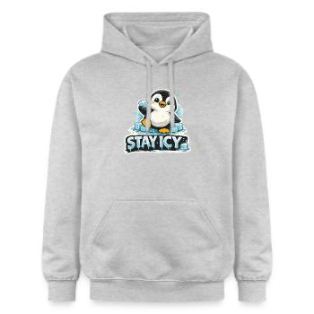 Stay Icy Pinguin - Gildan Unisex Softstyle® Midweight Hoodie - Hellgrau meliert - Vorne - Liana (172cm) & Jaron (178cm)