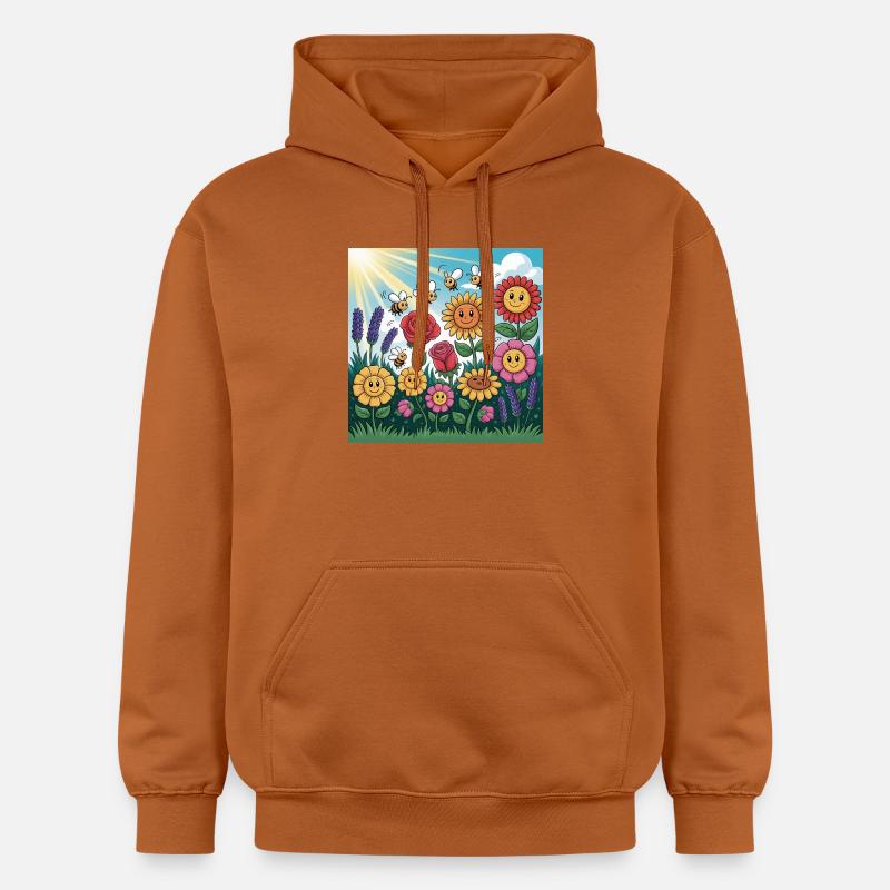 Jardin de fleurs ensoleillé avec abeille - Sweat à capuche Softstyle® Gildan Unisexe - Athletic Orange