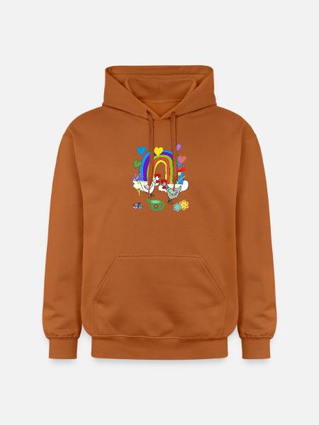 Children's Fantasy Rainbow Flowers Chickens - Gildan Unisex Softstyle® Midweight Hoodie - Athletic Orange