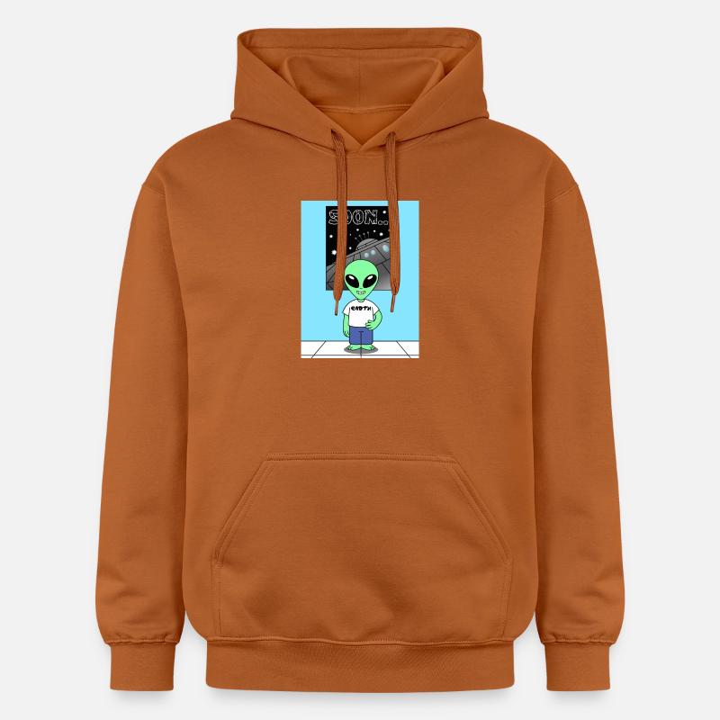 Alien devant le vaisseau spatial Terre - Sweat à capuche Softstyle® Gildan Unisexe - Athletic Orange