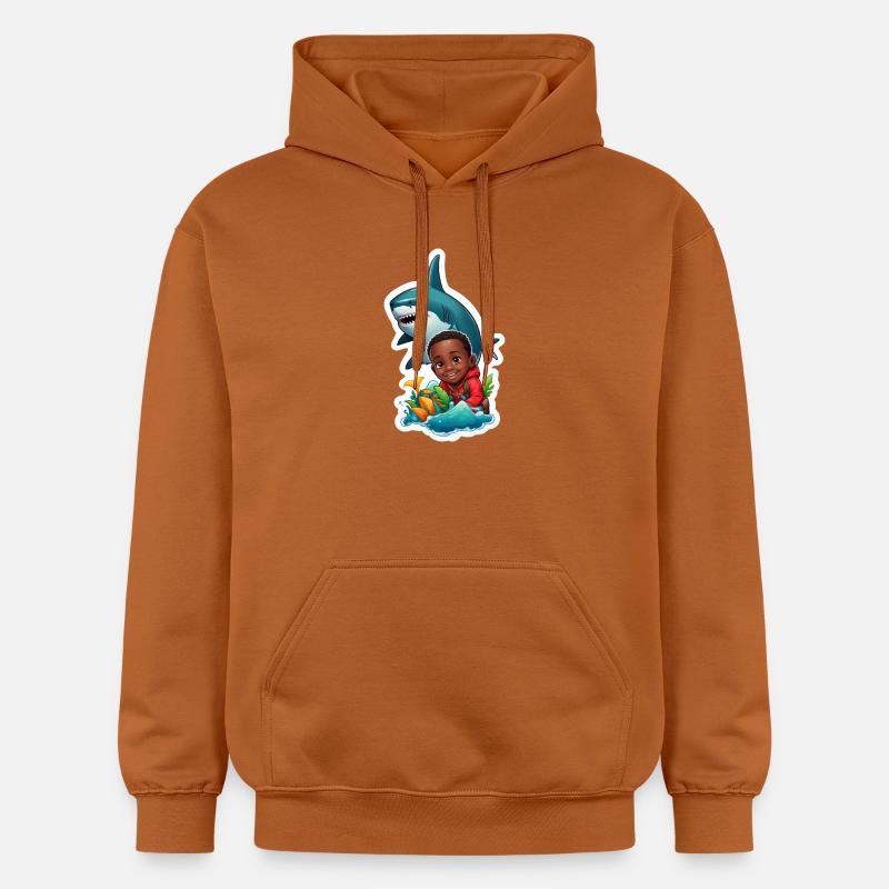 Aventure avec requin et enfant - Sweat à capuche Softstyle® Gildan Unisexe - Athletic Orange