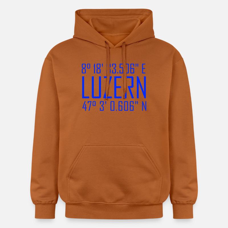 Coordonnées de Lucerne – typographie en référence à la localisation - Sweat à capuche Softstyle® Gildan Unisexe - Athletic Orange