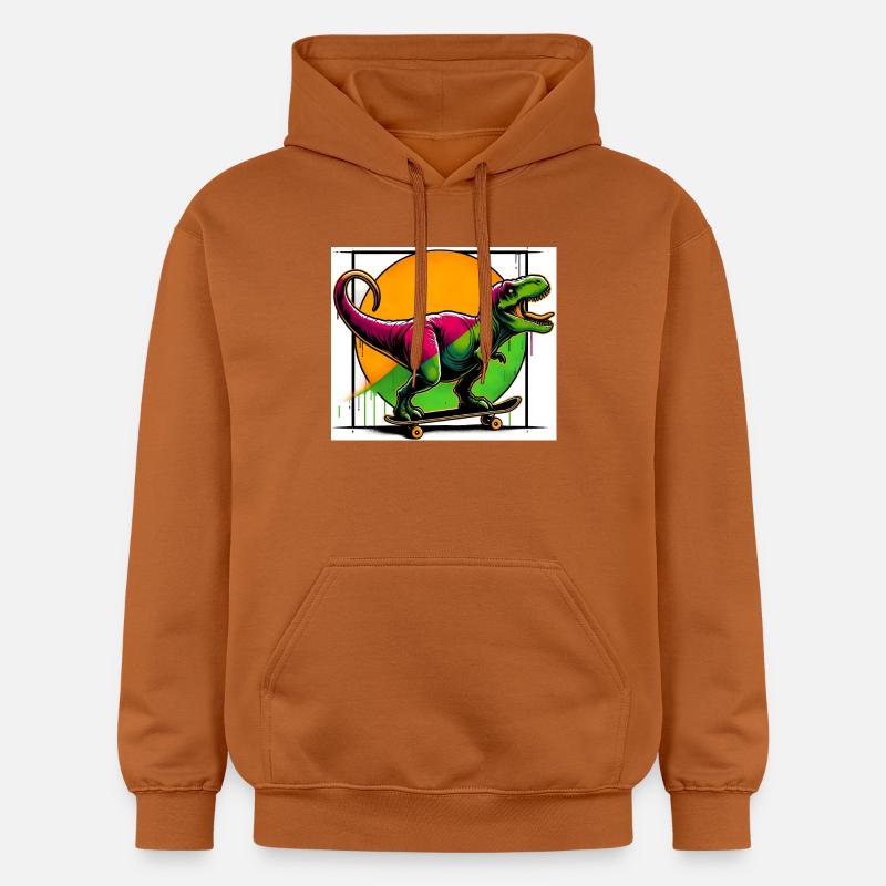 Dinosaure sur Skateboard - Sweat à capuche Softstyle® Gildan Unisexe - Athletic Orange