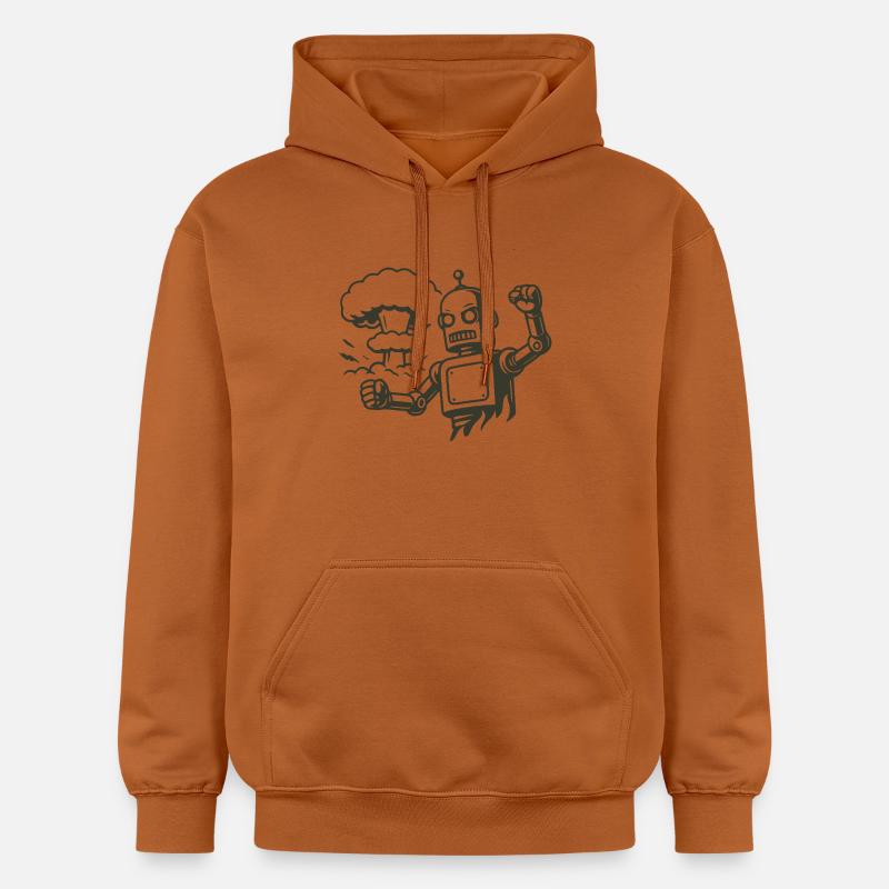 Robot rétro devant un nuage d’explosion - Sweat à capuche Softstyle® Gildan Unisexe - Athletic Orange