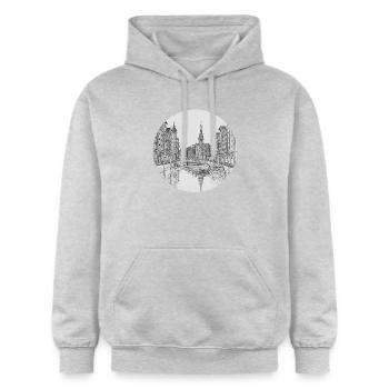 Hamburg Speicherstadt – Dessins classiques au crayon - Sweat à capuche Softstyle® Gildan Unisexe - gris clair chiné - Devant - Liana (172cm) & Jaron (178cm)