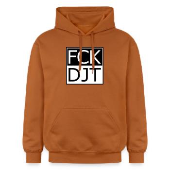 Provokante Blocktypografie Protest - Gildan Unisex Softstyle® Midweight Hoodie - Athletic Orange - Vorne - Liana (172cm) & Jaron (178cm)