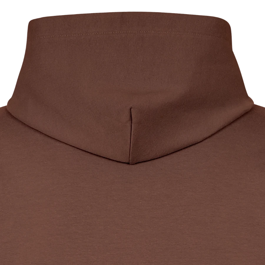 Interlaken badge on a gildan unisex softstyle® midweight hoodie, cocoa, hood front