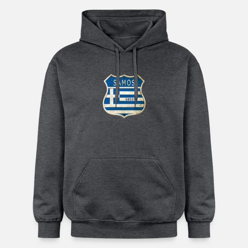 Samos Grèce Armoiries Drapeaux Design - Sweat à capuche Softstyle® Gildan Unisexe - gris foncé chiné