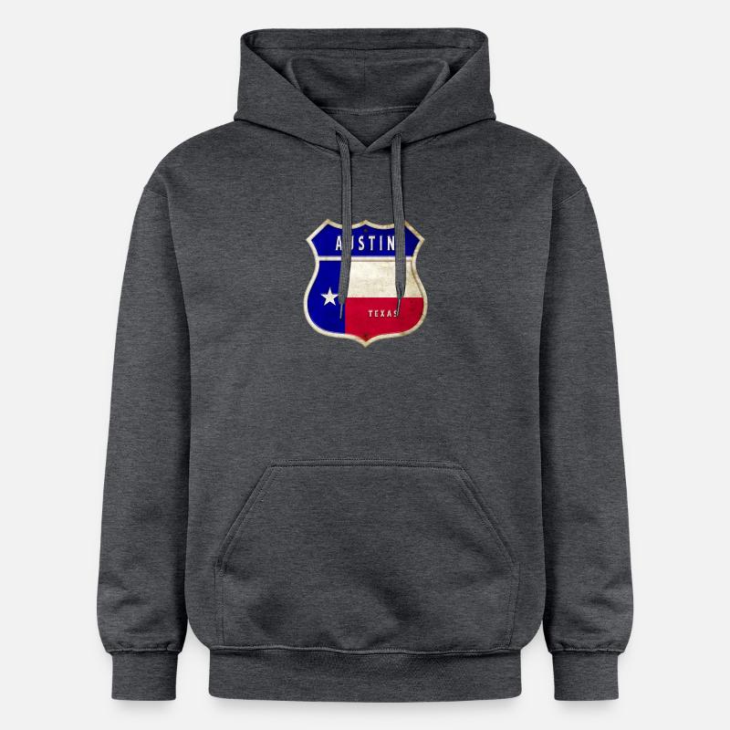 Drapeaux à écusson Austin Texas - Sweat à capuche Softstyle® Gildan Unisexe - gris foncé chiné