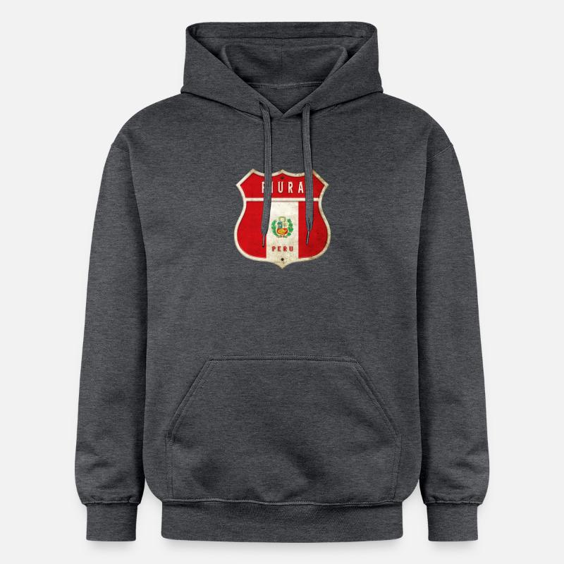 Drapeaux de Piura Pérou - Sweat à capuche Softstyle® Gildan Unisexe - gris foncé chiné